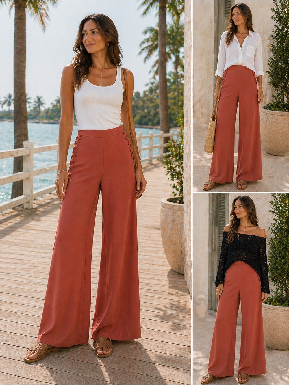 Wide Leg High Rise Pants Terracotta - Large 28x32 - Anthropologie Aesthetic - Picture 7 of 9